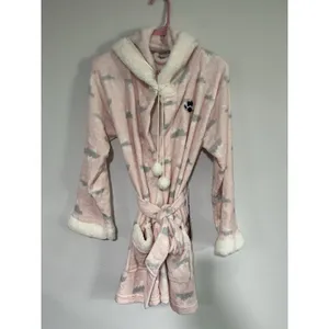Bear Paw Pink Plush Hooded Sherpa Trim Robe, Women's M Two Pockets Belted NWT thumbnail 3