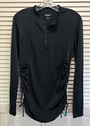 Athletic 1/4 Zip Activewear Top Tie Sides Size M‎ Black Thumb Holes thumbnail 1