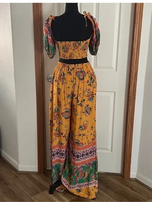 Free People Bali Citrus Skies One Piece Floral Boho Jumpsuit with Tie Front thumbnail 4