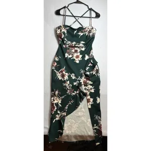 Windsor Green Floral Cowl Neck Ruffle Slit Midi Dress NWT Medium thumbnail 3