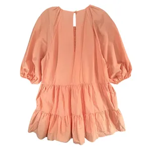 Karlie Bow Poplin Dress Womens M Orange Puff Sleeves Tiered Pockets Cottagecore thumbnail 4