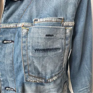 Yanuk Distressed 6 Pocket Distressed Denim Blue Jean Jacket Y2K size Small‎ thumbnail 4