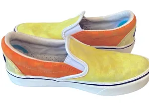 RARE Vans Penn Tennis Sneakers Neon Yellow Orange Checkerboard Slip On Shoes 7 thumbnail 1