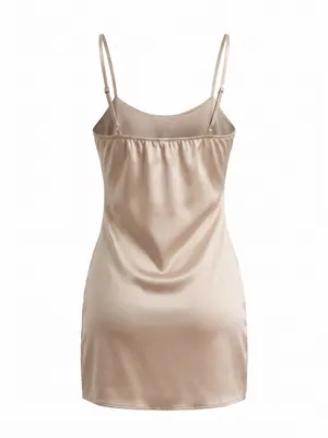 NWT Charmed Hearts Waiting All Night Satin Feather Dress Beige L thumbnail 5