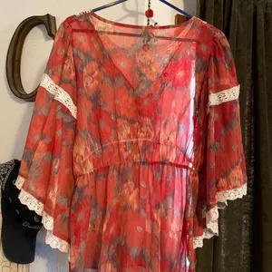 Free People vintage floral blouse red L thumbnail 6
