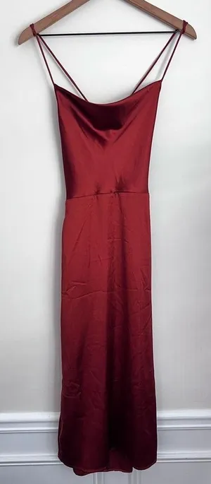 Forever21 Copper brown Satin Cowl Neck Midi slip Dress spaghetti straps S thumbnail 1