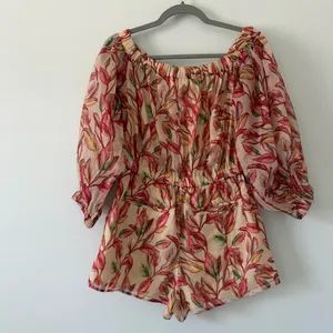 Lovers + Friends Bosworth Emory Tropical Print Tank Tan Red Floral Romper S NWOT thumbnail 4