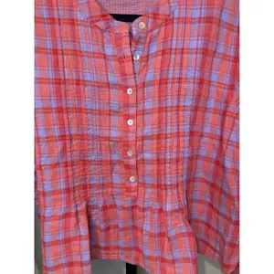 Natural Life Pink Purple Plaid Pintuck Blouse Gold Metallic Cotton Top Medium thumbnail 3