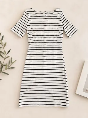 J Crew Black White Striped‎ Knit Sheath Dress Small thumbnail 1