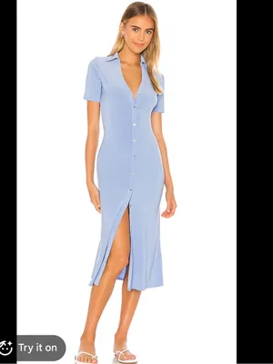 Song Of style Light Blue Button-Front Midi Dress Francine Midi Dress xs thumbnail 4
