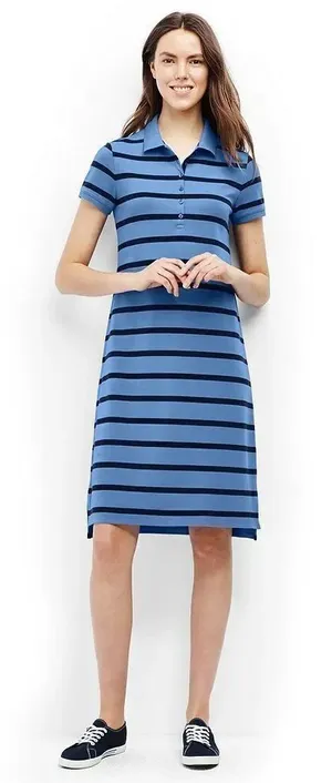 ✨Lands' End Women's Short Sleeve Polo Sz Small Blue Striped Dress✨ thumbnail 1