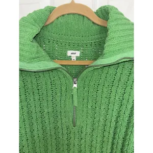Aerie Kelly Green Cable Car Quarter Zip Sweater Oversized S Chenille thumbnail 4