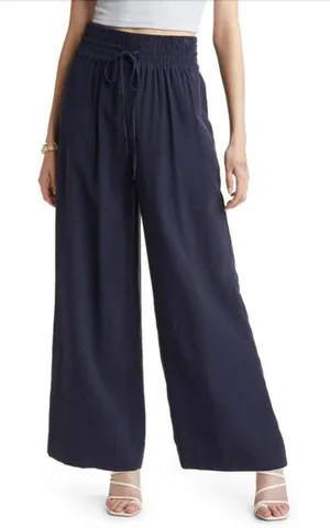 OPEN EDIT Drawstring Wide Leg Pants In Navy Blazer Size S thumbnail 1