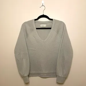 Abercrombie Soft Cozy V-Neck Sweater, Gray/Mint Green, Size XS, EUC thumbnail 1