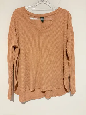 Wild Fable V-Neck Waffle Knit Thermal Long-Sleeve Top Tan size medium thumbnail 1