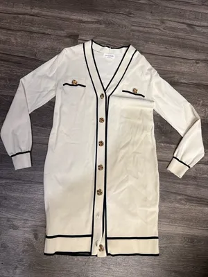Lovers + Friends XS Cream Black Trim Gold Button Cardigan Sweater Dress thumbnail 2