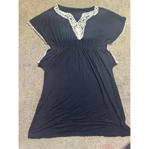 Forever‎ Black Crochet Lace V-Neck Empire Waist Boho Mini Dress Tunic Women thumbnail 2