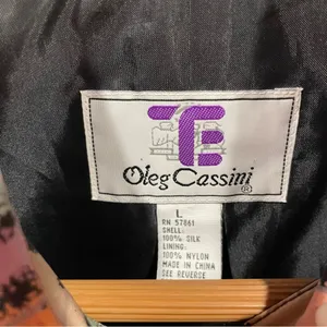 Funky vintage pastel earth tones silk Oleg Cassini track jacket pockets thumbnail 5