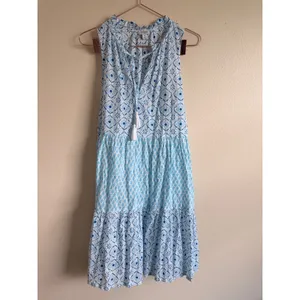 J.Crew Dress Womens Medium Blue Tiered Sleeveless Block‎ Print Midi AW732 Boho thumbnail 2