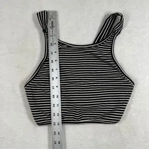 Brandy Melville Womens Striped‎ Cropped Tank Top Black White Scoop Neck XS thumbnail 4