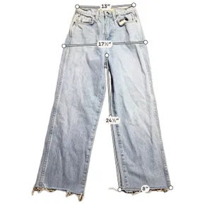 GRLFRND High Waisted Baggy Wide Leg Jeans Light Wash Raw Hem‎ Size 24 thumbnail 3