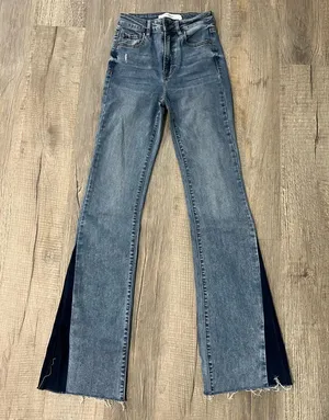 Hidden Jeans Happi Mid Rise two tone flare jeans! thumbnail 1