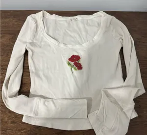 Free People Ivory Long Sleeve with Red Floral Detail thumbnail 1