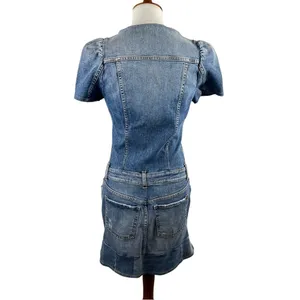 Retrofête Denim Sibi Mini Dress Puff Sleeve Square Neck Blue Wash Size M thumbnail 2