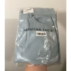 NWT AE Vegan Leather Straight Leg Pants Super High Waisted Light Blue Size 8 Reg thumbnail 3