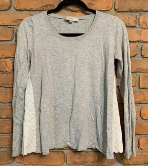 Ann Taylor LOFT Floral Cotton Silk Blend Lightweight Crew Neck Sweater‎ Gray S thumbnail 1