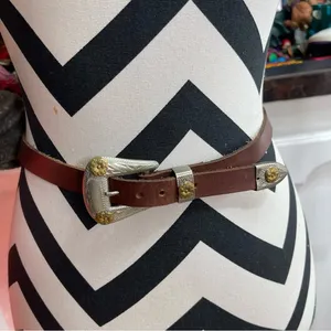 Vtg Nickel Silver Hardware Belt Leather Floral Women 43'' Brown Western Cowgirl thumbnail 1