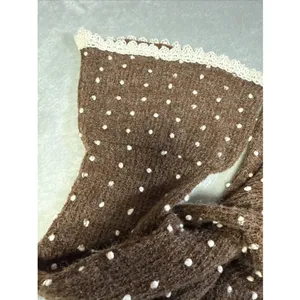 Altar’d State Brown And Cream Dot Sweater Crochet Lace Trim Bell Sleeve Size L thumbnail 3