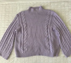 PrettyLittleThing Lilac Cable Knit Oversized Sweatshirt thumbnail 1
