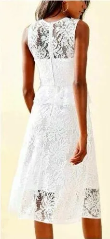 Lilly Pulitzer Noela Peplum Lace White Midi Dress Size 4 thumbnail 1