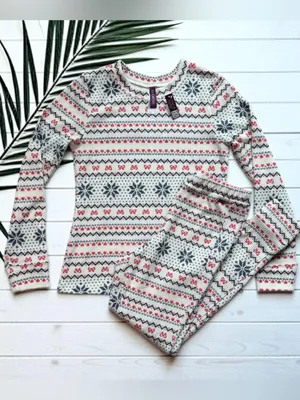 Adore Me Fair Isle Thermal Pajama Set Medium NWT/NWOT Holiday Waffle Knit thumbnail 2