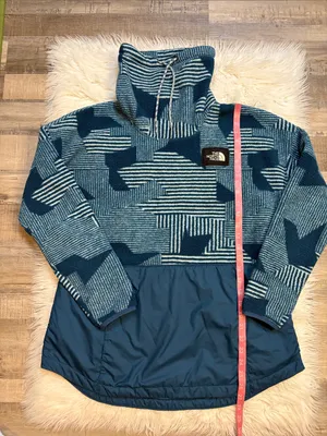 The North Face Riit cowl funnel neck fleece kangaroo pocket pullover teal blue L thumbnail 8