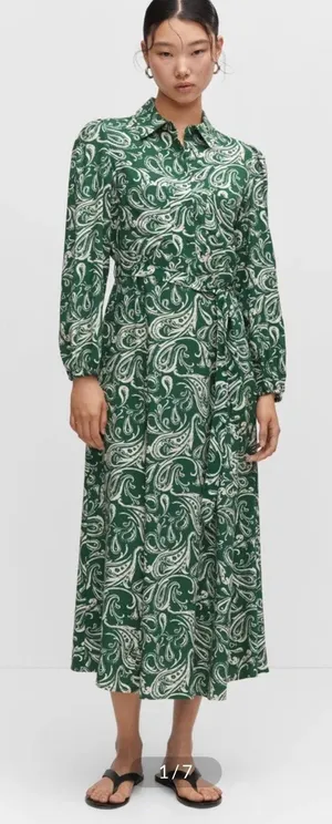 Mango Women's Ethnic Motifs Print Shirt Midi Dress Long Sleeve Size 4 Small 2734 thumbnail 1