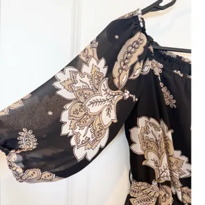 Bardot Paisley Button‎ Midi Dress XS Dark Romantic Coquette Puff Sleeve Black thumbnail 4