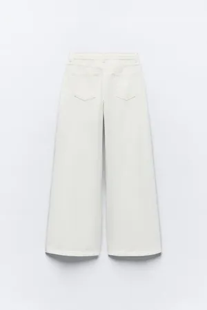 ZARA NWT White HIGH-WAISTED PALAZZO JEANS Z1975. Size Medium thumbnail 3