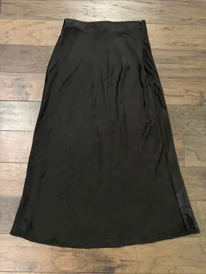 New With Tags By February Black Satin Slip Skirt Sz M thumbnail 1