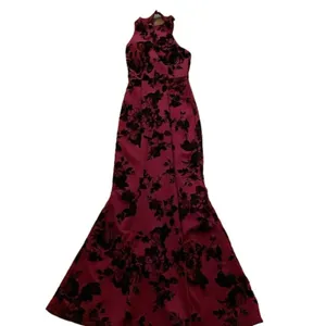 Teeze Me Vintage Red Formal Halter Mermaid Dress Juniors 1 Velvet Floral USA thumbnail 5
