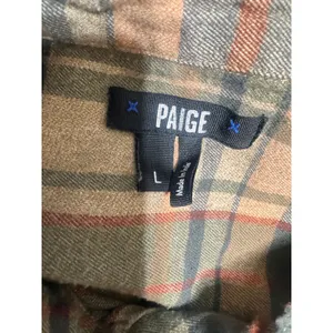 Paige Plaid Flannel Button Down Shirt Large Green Tan Cotton Blend Soft sz L thumbnail 6