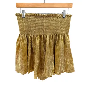 Queen of Sparkles Gold Metallic Smocked Waist‎ Pleated Shorts Womens Medium thumbnail 2