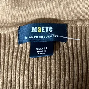 Maeve by Anthropologie Ribbed Knit‎ Polo Sweater Camel Long Sleeve Buttons Small thumbnail 3