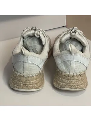 Marc Fisher Janette White Espadrille Platform Sneakers Suede Mesh Summer 7.5 thumbnail 4