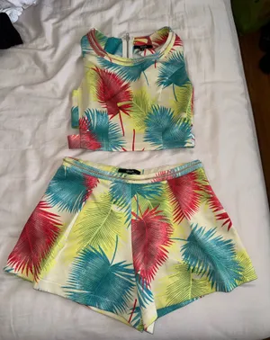 Tropical Palm Print Crop Top & Short Set - Multicolor thumbnail 1