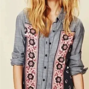 Free People Born Free Bandana Print Chambray Western Shirt thumbnail 3