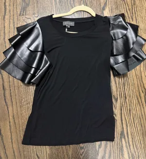 Gracia Black Top With Pleather short sleeves thumbnail 1