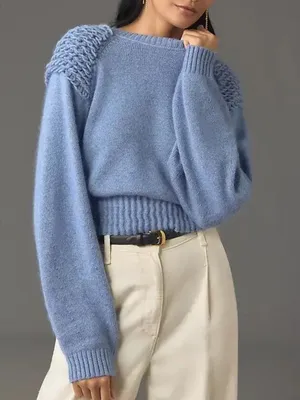 Anthropologie Mare Mare Cinched crew neck sweater with loop knit detail blue M thumbnail 2