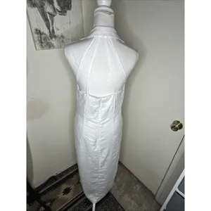 Carol Little White Linen Romantic Maxi Sz 14 Floral Embroidered Minimalist Dress thumbnail 6